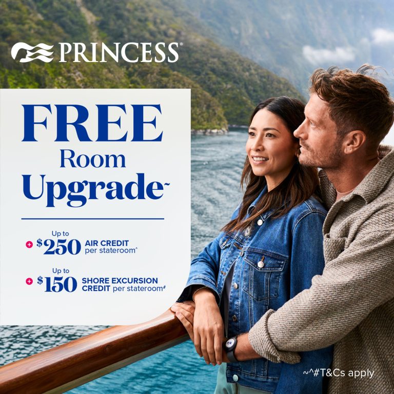 Free Room Upgrade + Up to $250 Air Credit with Princess