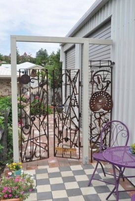 The gates made by Marion’s husband John are a special feature in the garden. 