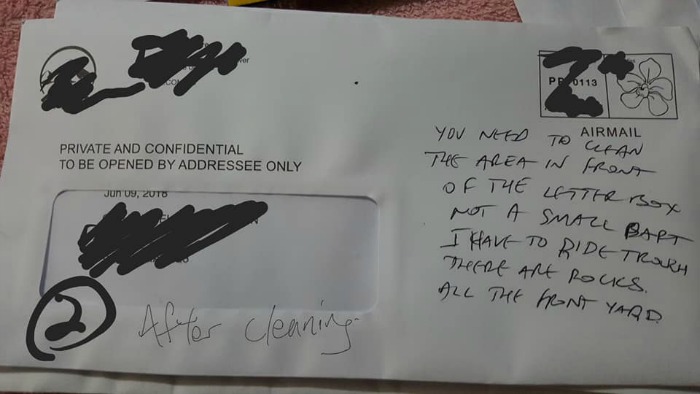 The postie left several notes on Ong's mail. Source: Facebook/Johnson Ong.
