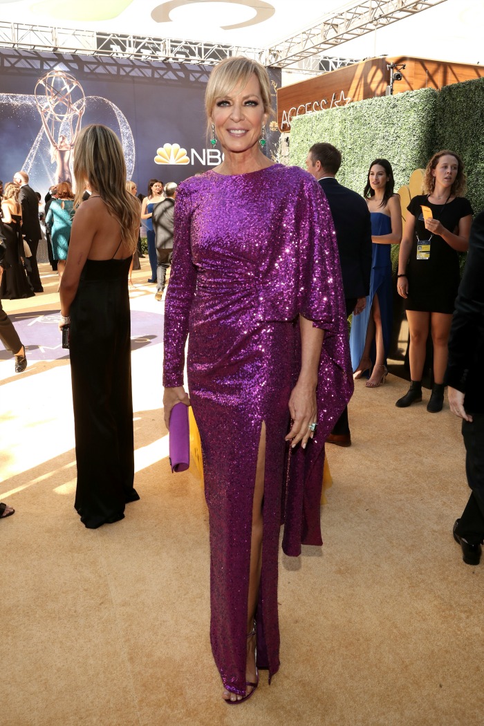 Allison Janney dazzled in a sequin pink dress. Source: Getty.