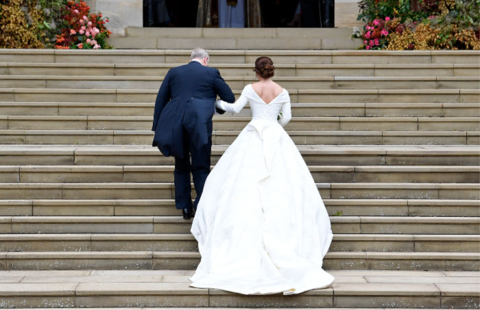 Princess Eugenie arrived at St George's Chapel with her father, the Duke of York. Source: Getty.