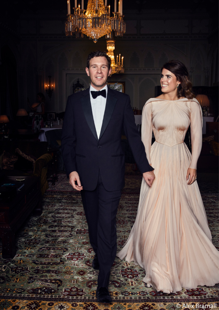 Jack and Eugenie dressed to the nines for their glamorous evening reception.