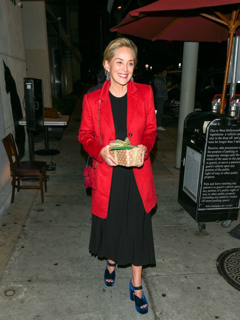 Sharon Stone put on a stunning display in a red as she was spotted out and about in Los Angeles on Monday night. Source: Getty