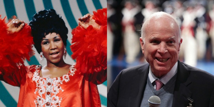 Aretha Franklin and politician John McCain lost their lives in August. Source: Getty.