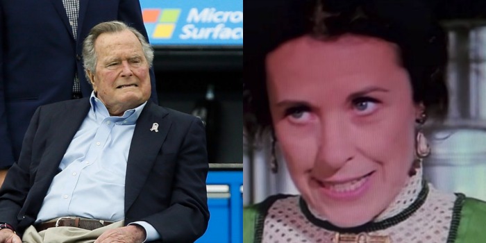 George H.W. Bush and Little House on the Prairie star Katherine MacGregor sadly died in November. Source: Getty (left) and YouTube/ LittleHouse (right).