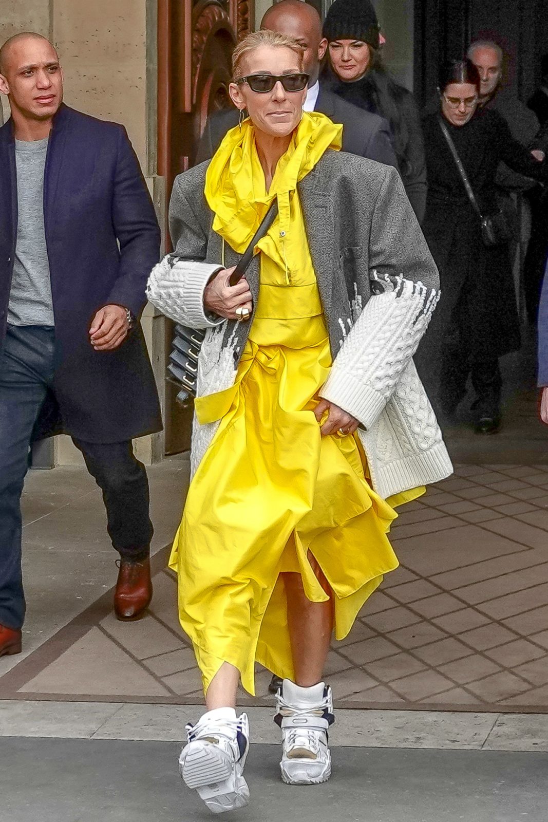 Celine Dion was spotted in Paris sporting an eye-popping yellow ensemble on Tuesday. Source: Getty