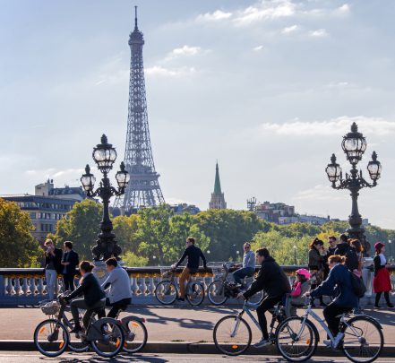 Cycling through Paris is magic at sunset