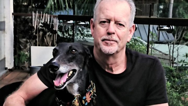 Jeremy Richman adopted LB the greyhound and encourages others looking for a new companion to consider April's 'Adopt A Greyhound' program. Source: Fiona Chisholm/Greyhound Rescue