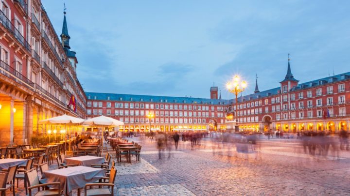 Plaza Mayor, a large historic- square in central Madrid, Spain. Source:  benedek/Getty Images