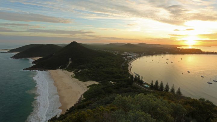 Sunset at Tomaree lookout in Port Stephens, NSW, Australia. Source: Getty Images