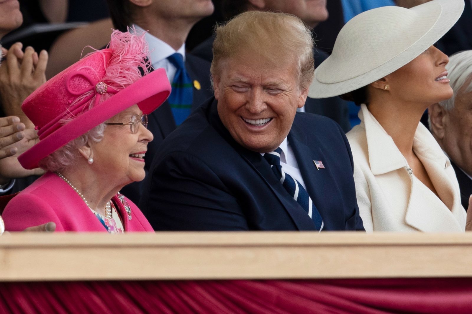 Trump shared a laugh with the Queen at the ceremony. Source: Getty.