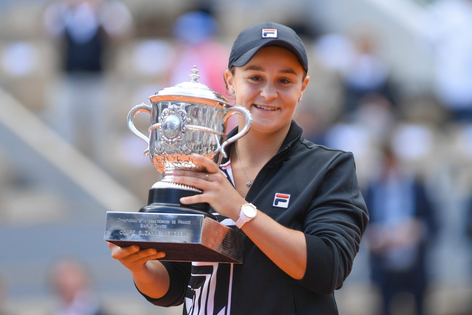 Ash Barty and her trophy after winning the French Open.