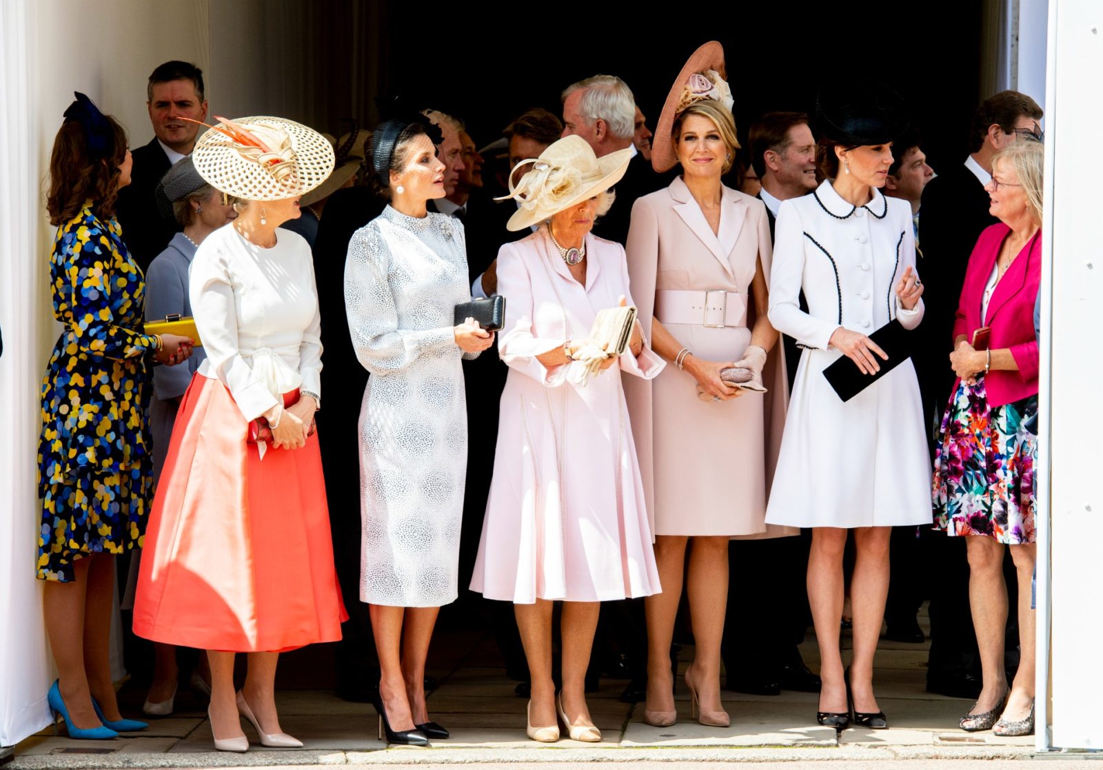 Queen Maxima, Queen Letizia, Camilla and Catherine at the Order of the Garter Service.