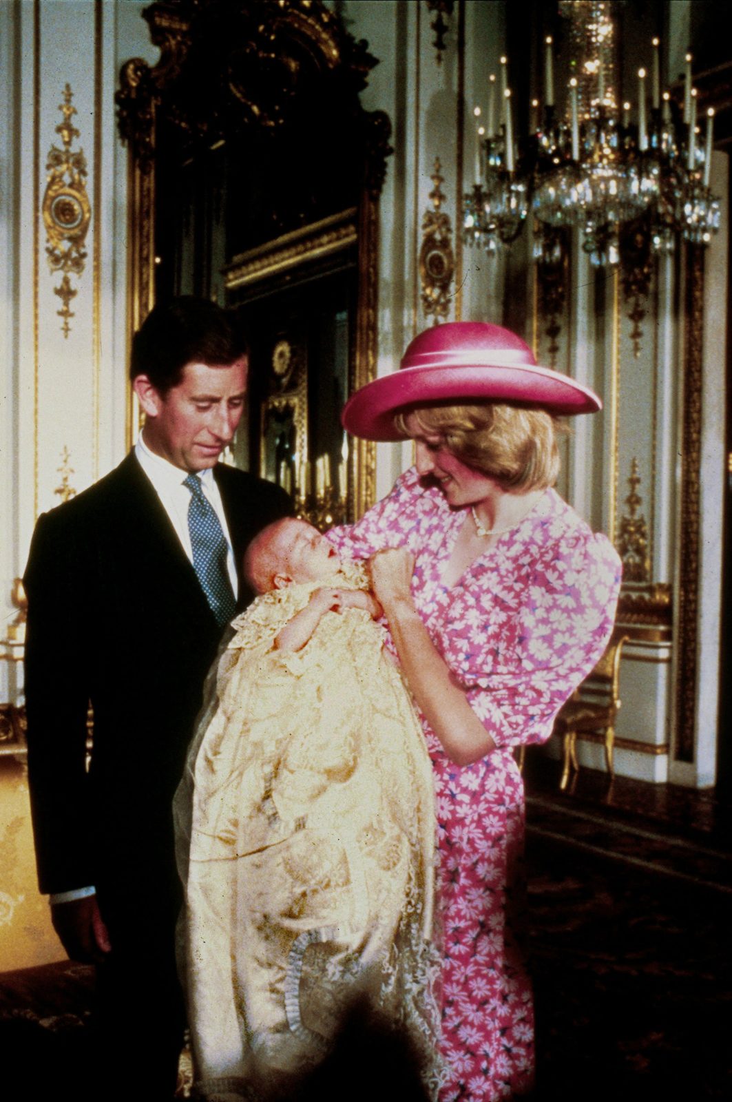 Princess Diana holds baby Prince William at his christening in 1982. Source: Getty.