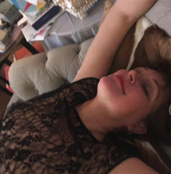 Some snaps showed her lying back in a black lace top. Source: Instagram/Teezee613.