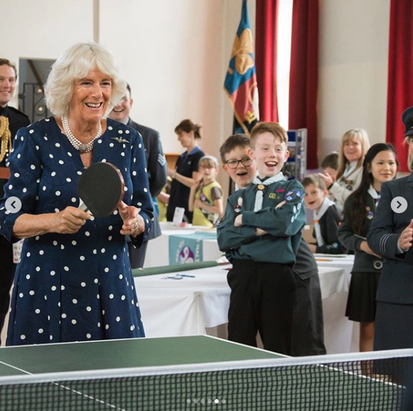 Camilla showed off her table tennis moves. Source: Getty.