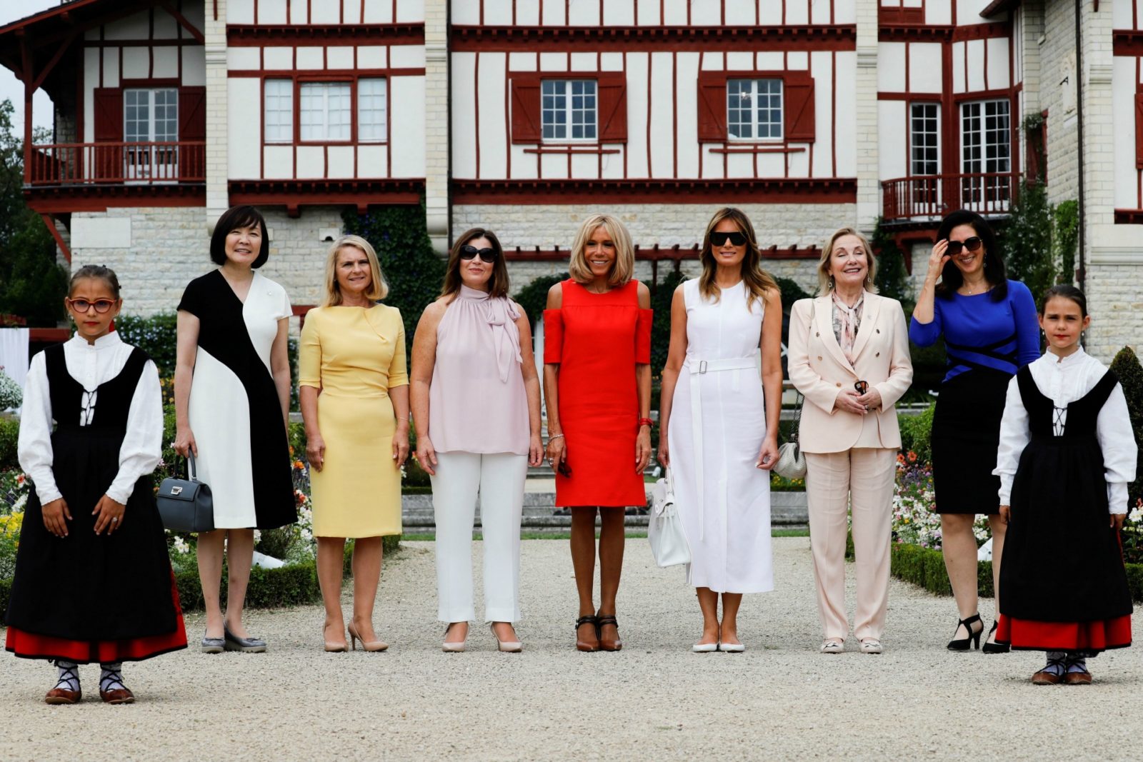 Akie Abe, Malgorzata Tusk, Jenny Morrison, Brigitte Macron, Cecilia Morel, Adele Malpass and Melania Trump. 