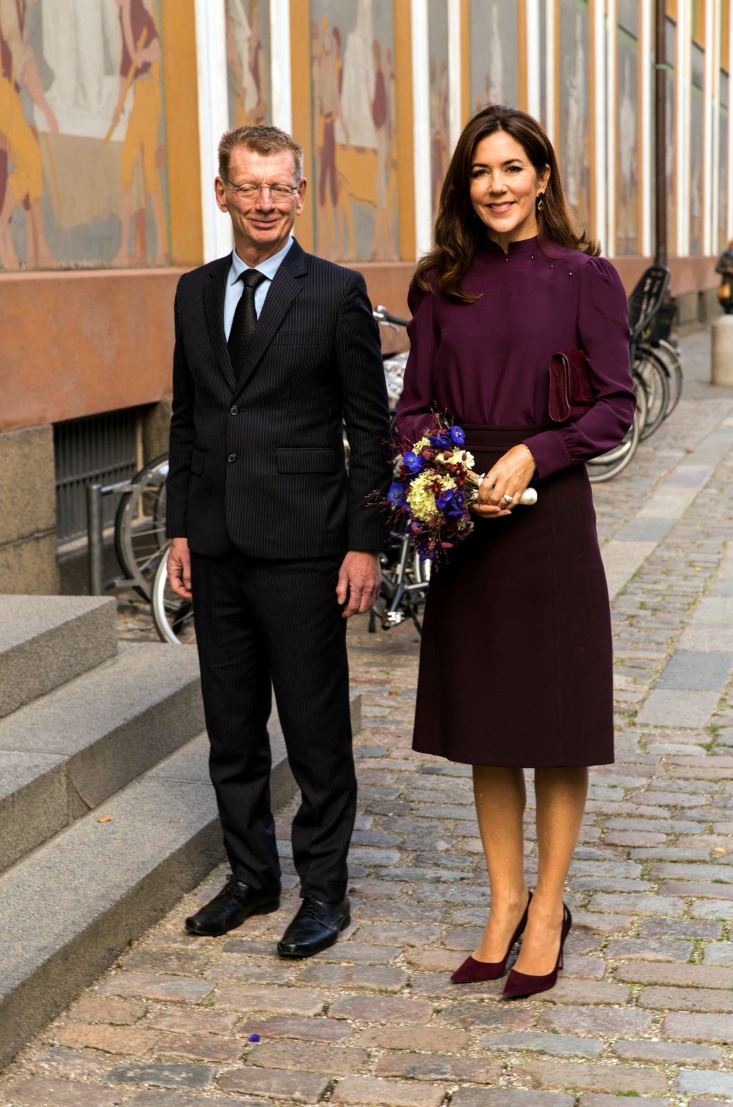 Princess Mary opted for a classy skirt and blouse combo. Source: Getty.