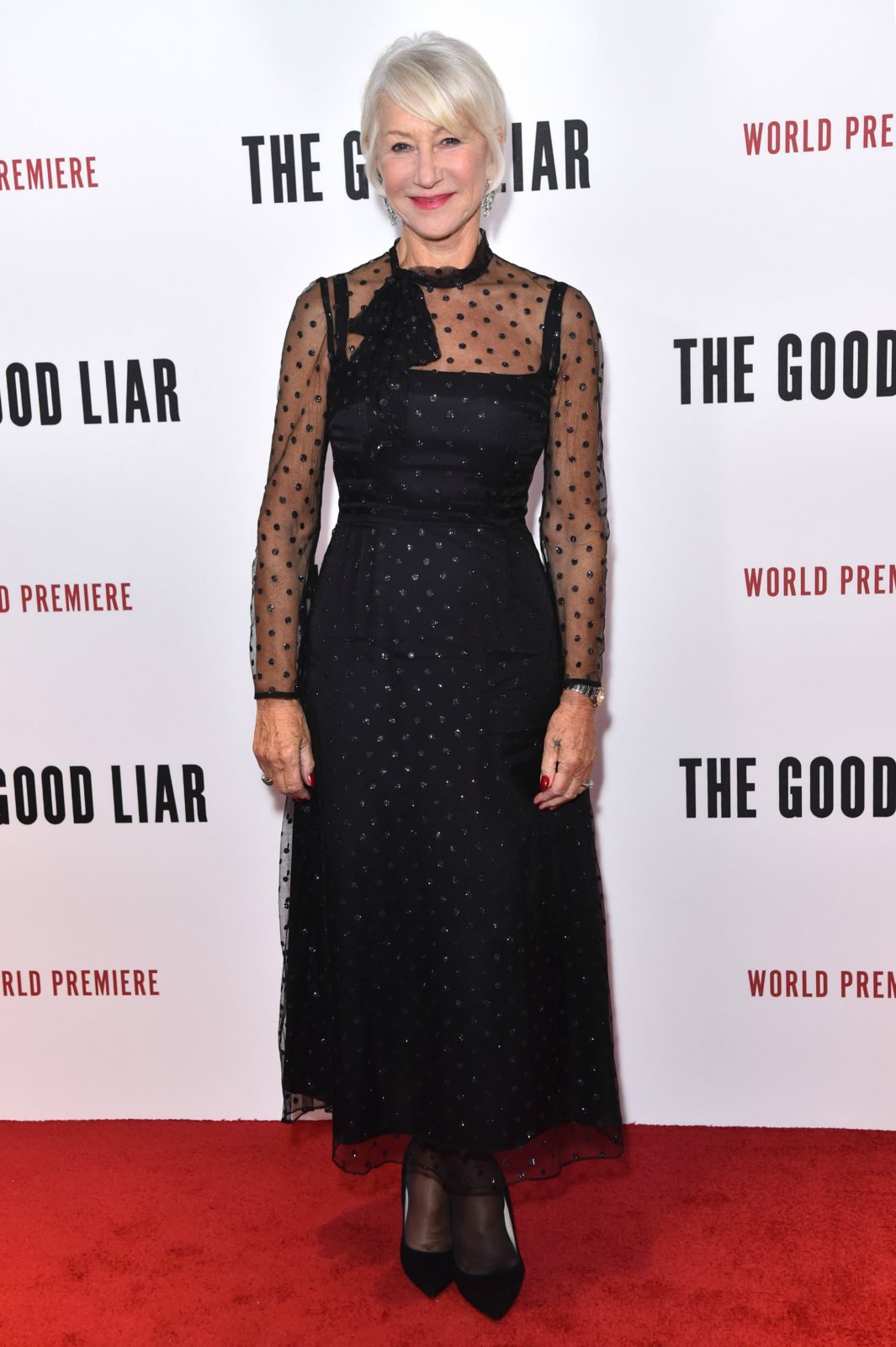 Helen Mirren stole the limelight in a sheer-panelled black dress for The Good Liar premiere. Source: Getty.