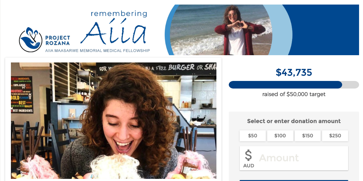 Aiia's family have raised more than $43,000 to fund a medical scholarship in the late student's memory. Source: Mycause.com.au.