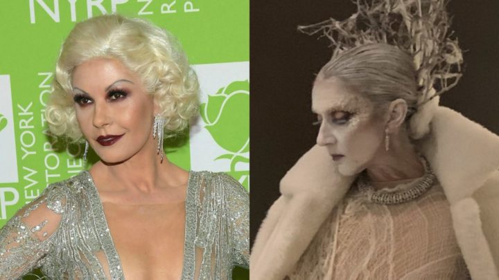 Catherine Zeta-Jones and Celine Dion completely transformed for Halloween. Source: Getty (left) and Instagram/Celine Dion (right). 