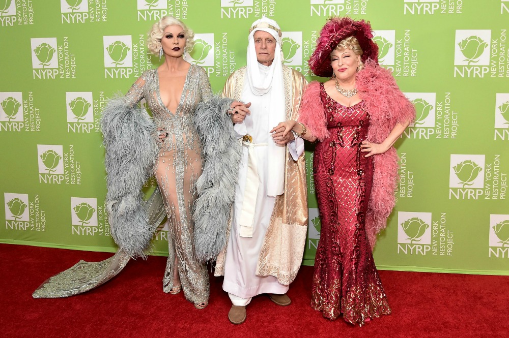 Catherine Zeta-Jones joined Michael Douglas and Bette Midler for the latter's annual Halloween bash. Source: Getty.