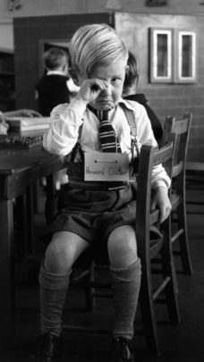 little boy crying on his first day of school in the '50s