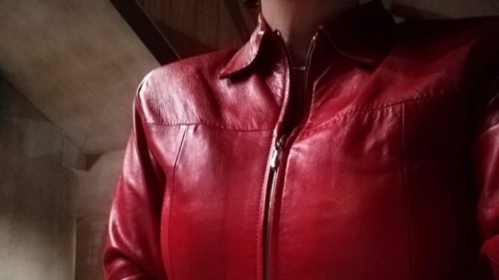 JD Kew found this gorgeous red leather jacket for $12 at an op shop. Source: JD Kew