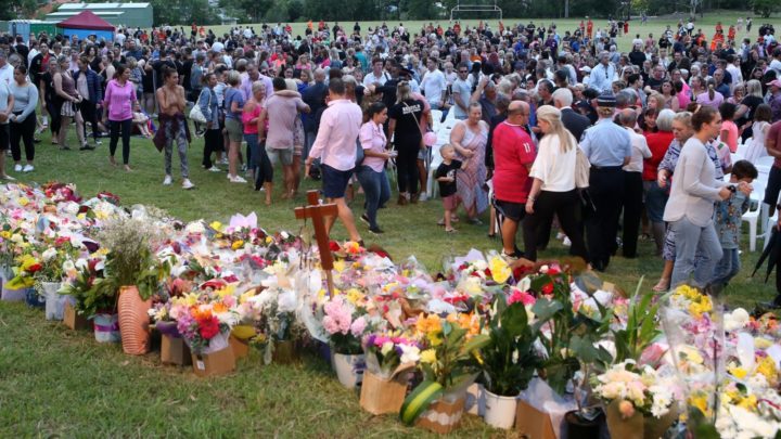 Mourners gather at a vigil for murdered mother Hannah Clarke and her three children in Brisbane, Australia. Source: Jono Searle/Getty Images