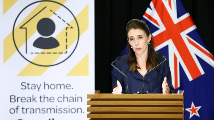 New Zealand PM Jacinda Ardern addressing the nation on the country's lockdown measures. Source: Getty Images
