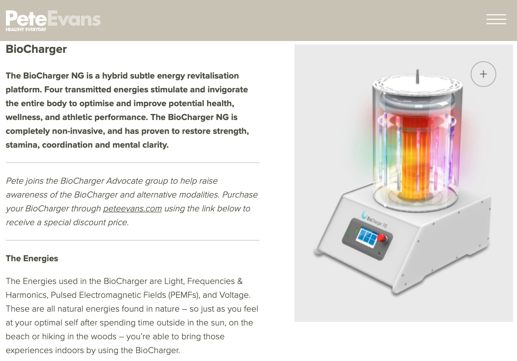 pete evans biocharger website