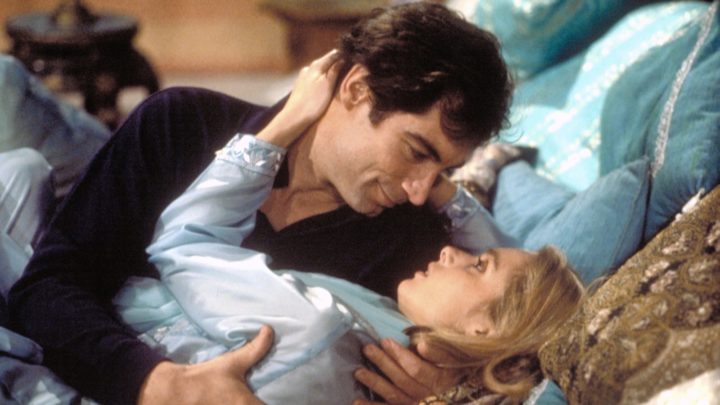 Actor Timothy Dalton and actress Maryam d'Abo on the set of 'The Living Daylights'. Source: Sunset Boulevard/Corbis via Getty Images