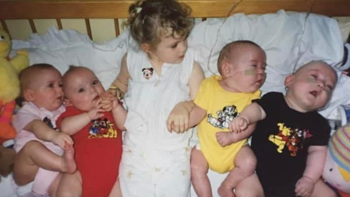 Pamela's grandchildren - her first granddaughter surrounded by her quadruplet siblings. Source: Pamela Cole
