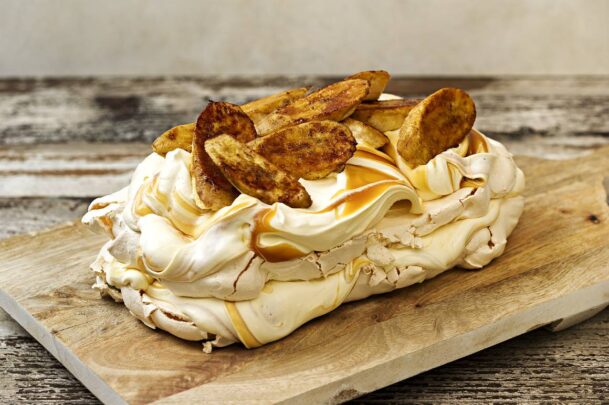 Salted Brandy Caramel and Lady Finger Banana Pavlova