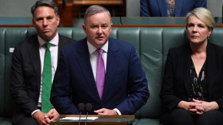  Labor Opposition leader Anthony Albanese during his budget reply speech on October 08, 2020 in Canberra, Australia. Source: Getty