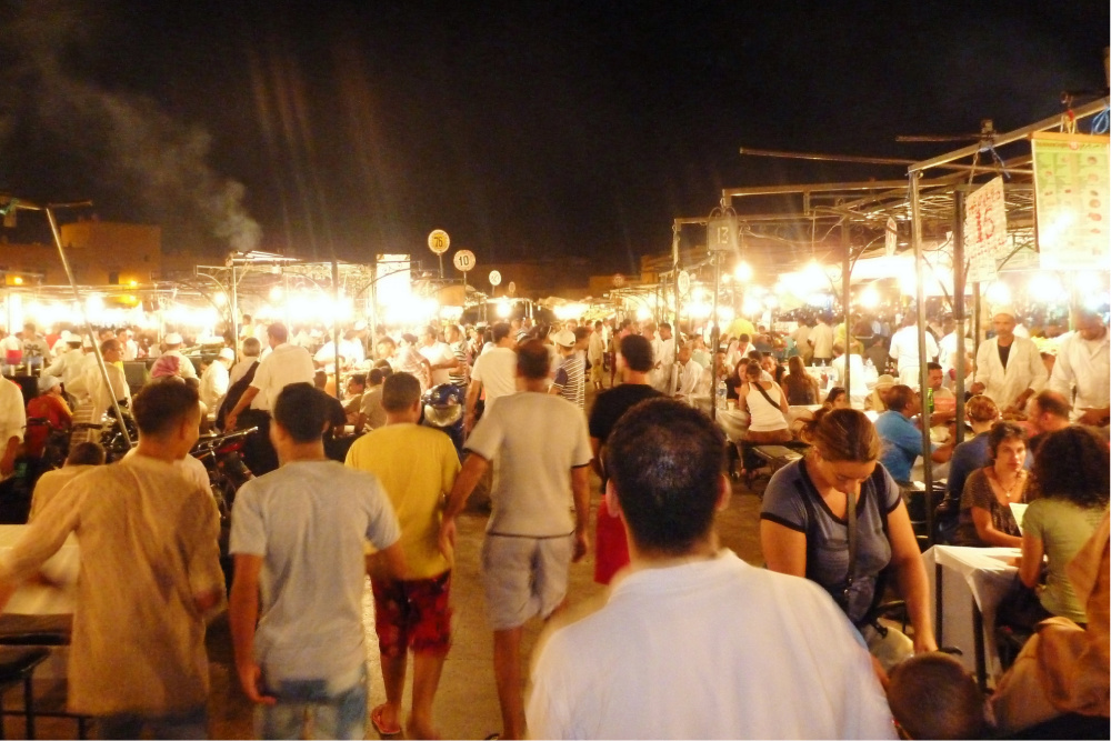 Djemaa El-Fna crowds at night.