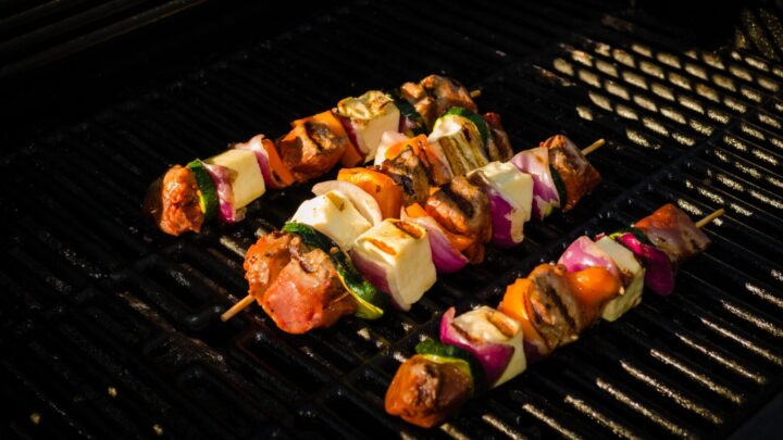 Barbecued halloumi, beef and vegetable skewers - Starts at 60