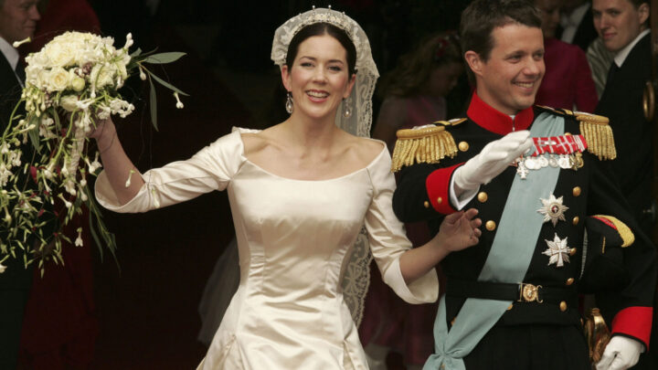 Danish Crown Princess Mary and Prince Frederik after their wedding ceremony in May 2004, in Denmark. Source: Getty Images.