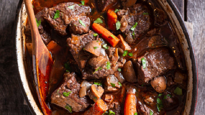 Mouthwatering slow-cooker red wine beef stew - Starts at 60