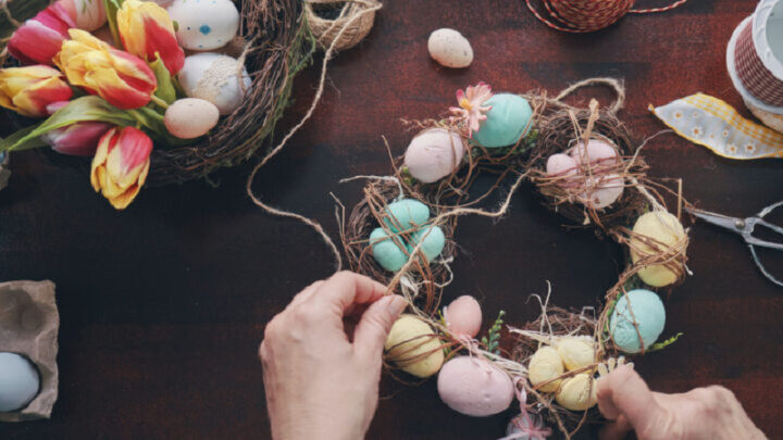 Get creative and entertain the grandkids with a homemade Easter wreath. Source: Getty 