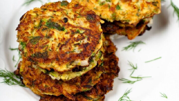 Cheesy bacon and zucchini fritters - Starts at 60