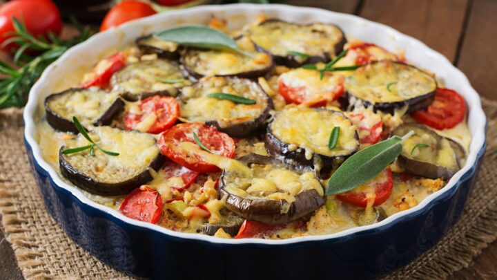 Delicious and savoury vegetarian moussaka - Starts at 60