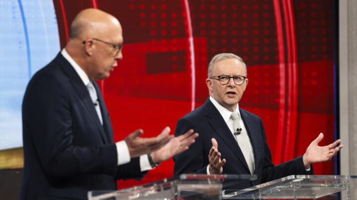 Peter Dutton and Anthony Albanese's third campaign trail showdown took a pugilistic turn. Source: James Brickwood/ AAP PHOTOS. 