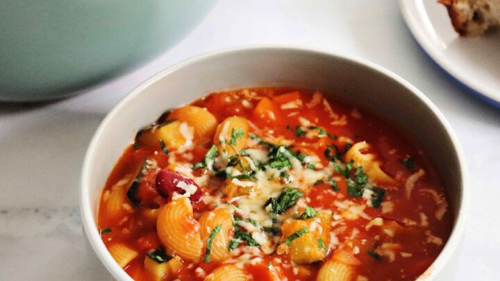 Warm up with this nourishing minestrone soup recipe from dietitian Joel Feren