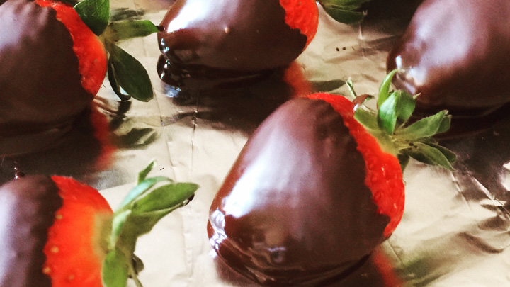 Strawberries dipped in dark chocolate